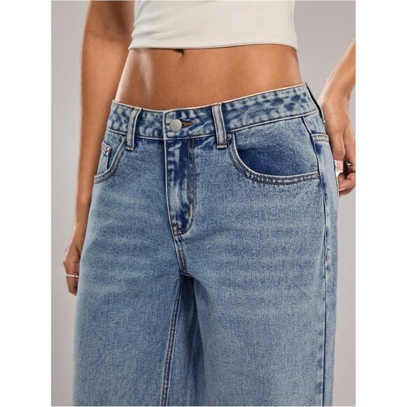 Women's Low Rise Baggy Jeans Soft Denim Wide Leg Y2K Casual Streetwear - Picture 5 of 5